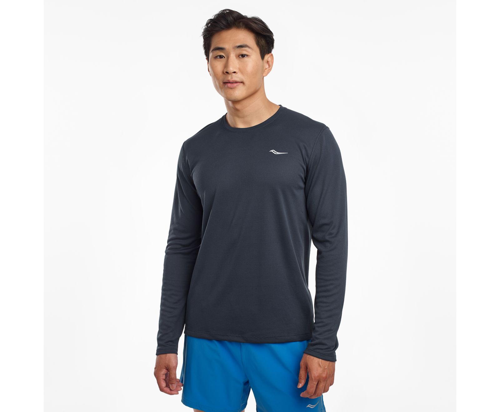 Men's Saucony Stopwatch Long Sleeve Shirts Blue | Singapore 634PJJQ